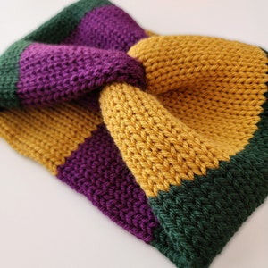 Mardi Gras Carnival Knit Twisted Ear Warmer Vintage Rugby Stripe