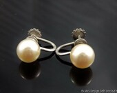 1930 39 s Richelieu Sterling Pearl Solitaire Screwback Earrings