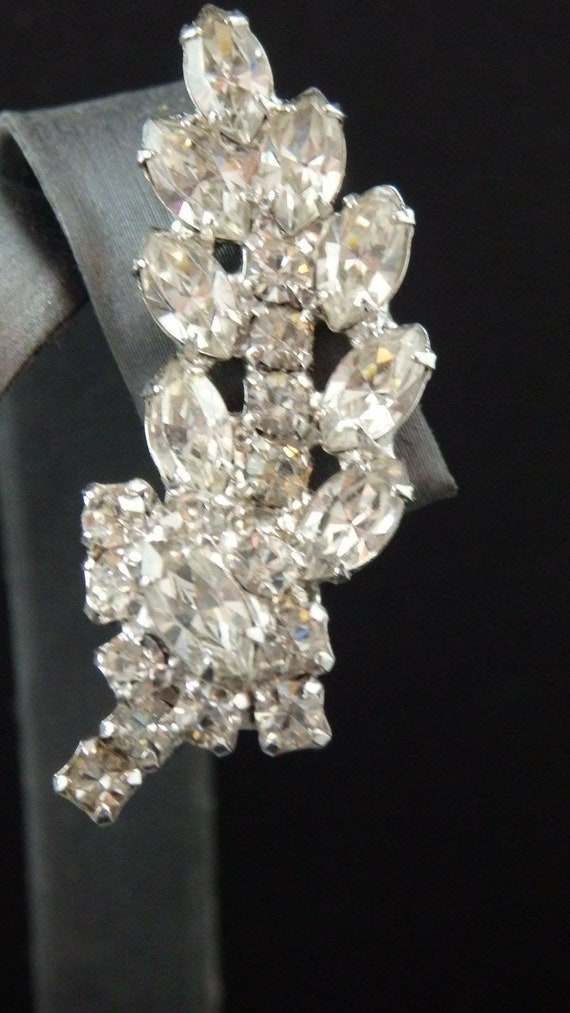 Unsigned Weiss Marquise Rhinestone Long Curved Fr… - image 4