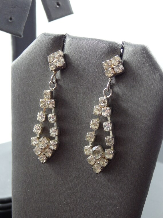 Rhinestone Triangle Drop Silver Tone Post Earrings - image 3