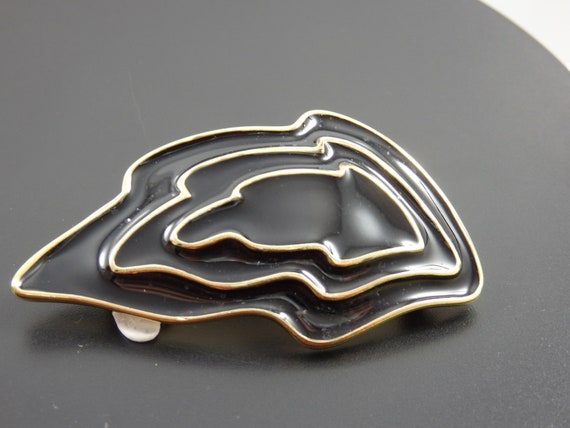 Trifari Abstract Black Enamel and Goldtone Leaf B… - image 2