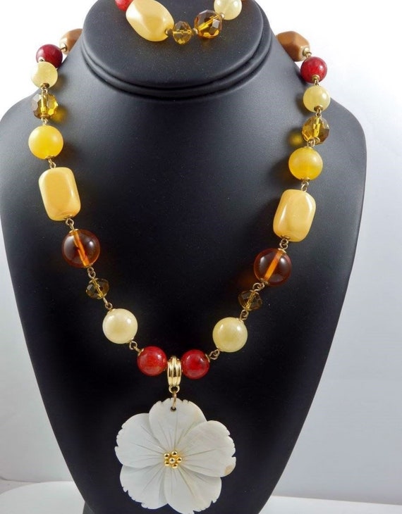 Joan Rivers Set Faux Amber Carnelian Bead Necklace