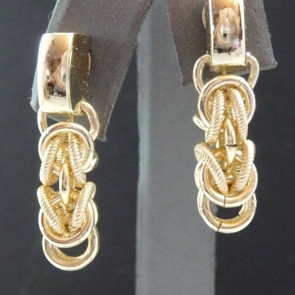 Coro Goldtone Byzantine Chain Dangle Clip On Earrings