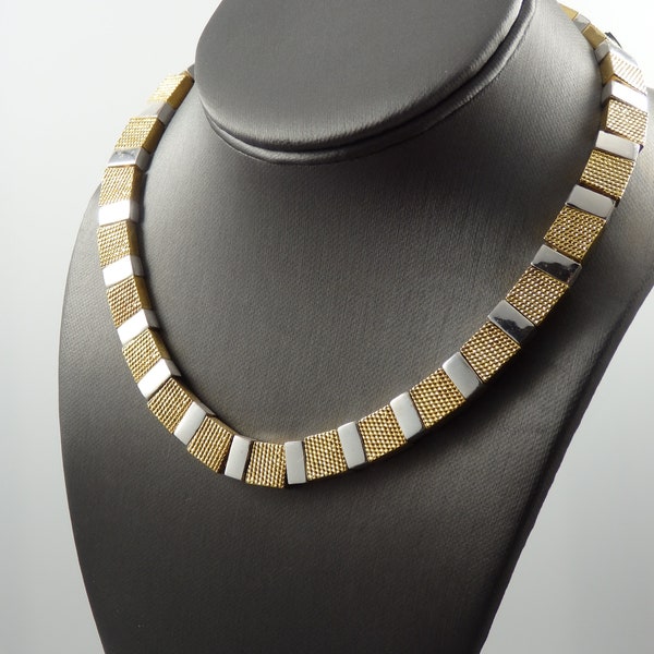 Napier Bead Textured Gold and Polished Silver Bar Collar Necklace - 18 -20"