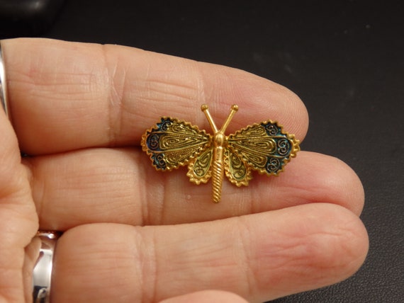Wee Mid Century Damascene Butterfly Brooch - image 2
