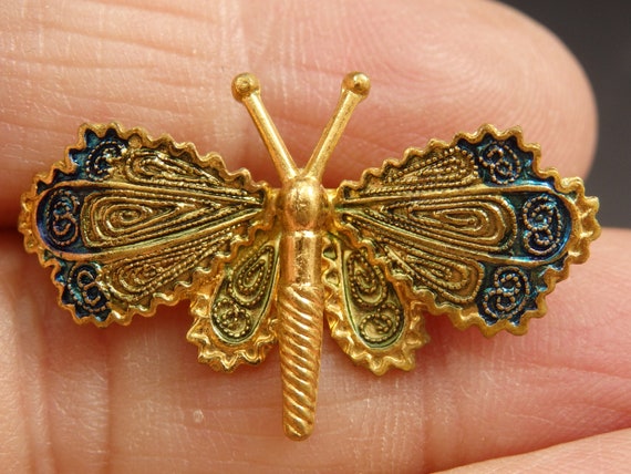 Wee Mid Century Damascene Butterfly Brooch - image 5