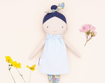Billie - Top knot girl / blue dress doll / keepsake doll