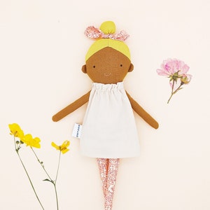 Mollie Top knot girl / dark skin doll / yellow hair / blonde / textile doll image 2