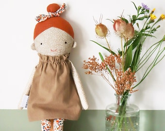 Millie - Top knot girl / freckle ginger hair doll / red head / textile doll