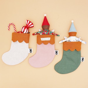 Personalised Mini Xmas stocking / natural linen Christmas stockings / Christmas decoration