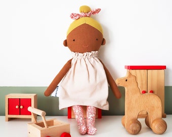 Mollie - Top knot girl / dark skin doll / yellow hair / blonde / textile doll