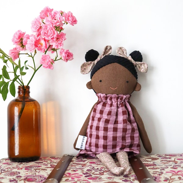 Lottie - Top knot girl / dark skin doll / black doll / biracial doll / mixed race doll