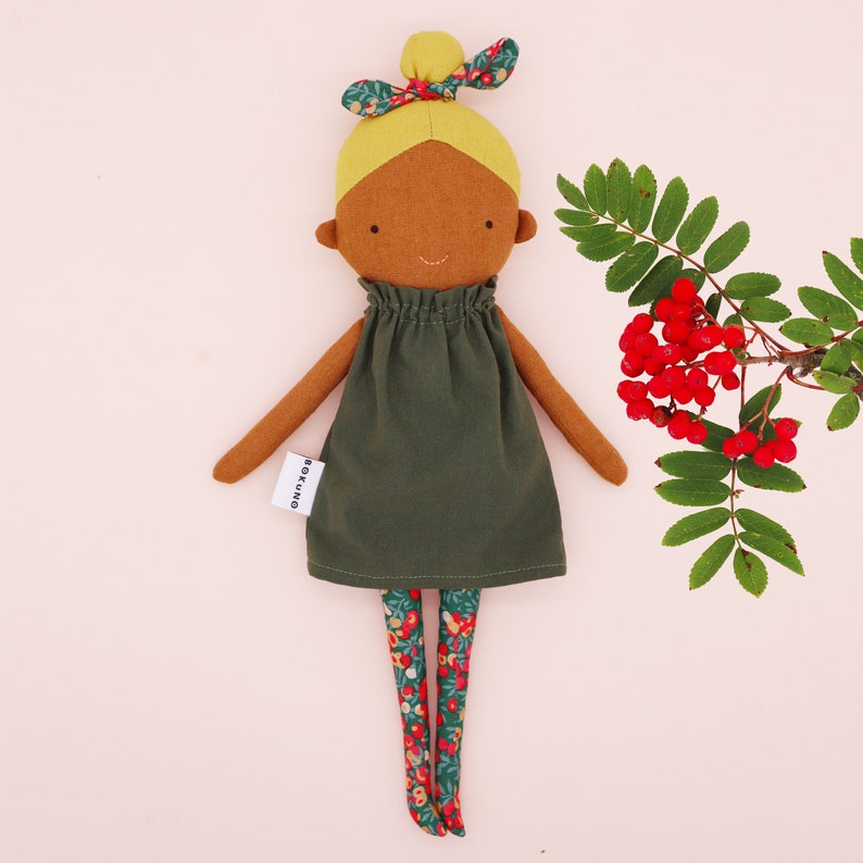 Mollie Top knot girl / dark skin doll / yellow hair / blonde / textile doll image 9
