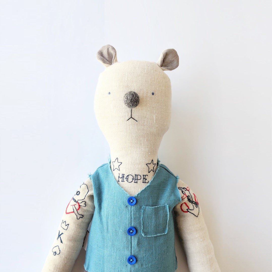 Tattooed Bear Boy Doll / Tattoo Teddy / Personalised / Stuffed Animal