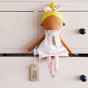 Mollie Top knot girl / dark skin doll / yellow hair / blonde / textile doll image 10