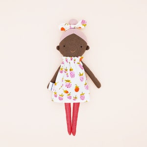 Minnie Top knot girl / dark skin doll / black doll / pink hair / textile doll image 8