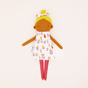 Mollie Top knot girl / dark skin doll / yellow hair / blonde / textile doll image 8