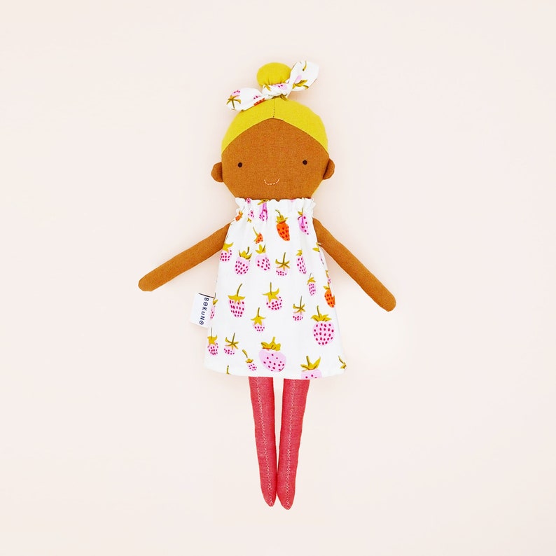 Mollie Top knot girl / dark skin doll / yellow hair / blonde / textile doll image 8