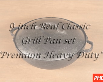 9" Real Classic Grill Pan "Premium Heavy Duty" set with lid