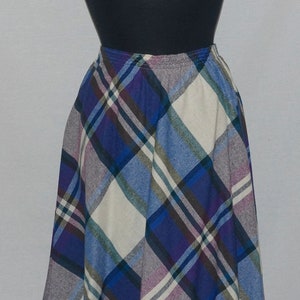 1970's Wool Skirt Vintage Midi Plaid Made in USA 27" - 34" High Waist (Elastic Band)