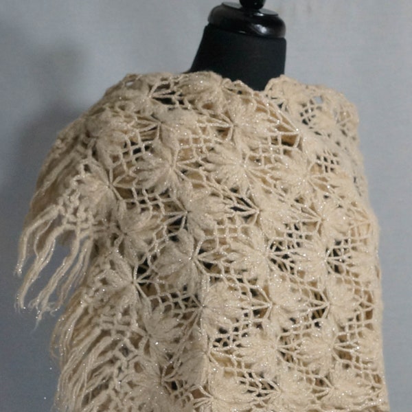 70s Handknit Scarf Shawl Wrap Vintage Crochet Handmade, Boho Style