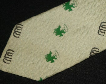 70s Clip on Neck Tie Horse Shoes Cowboy Horse Lasso Vintage Western Rattler Label, Made in USA - San Ramon, California