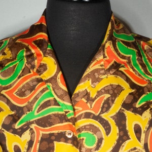 Vintage Psychedelic Disco Shirt 1970&#39;s Wing Collar Top &quot;Pepperdyne&quot; Label Abstract Funky Groovy Print -  Women&#39;s Size  M - L ? , 40&quot; Chest