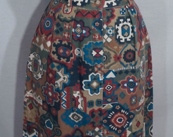 Vintage 90s Patterned Jeans Skirt Paisley Long Size 14 Willowbend Brand Colorful Made in USA