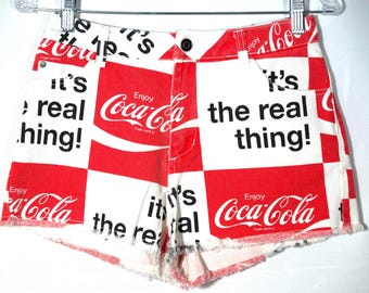 Vintage Coca-Cola Jean Shorts: Red & White Denim Cutoffs - Size S