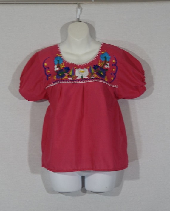 1980's Peasant Top Vintage Mexican Smock Shirt Fol