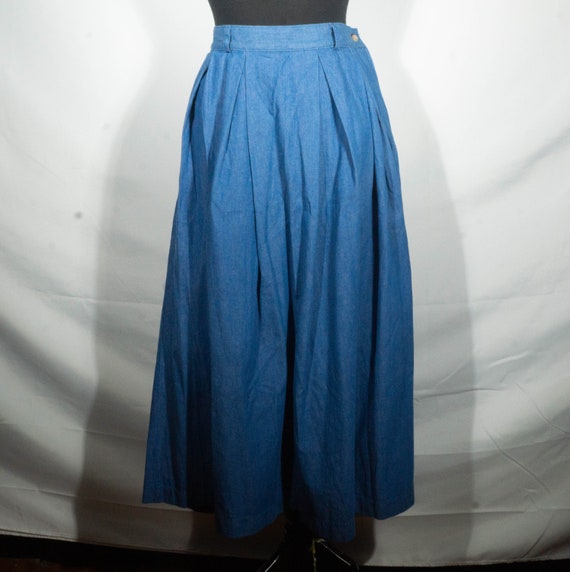 Vintage Jean Skirt 80s Pleated Midi Made in USA S… - image 9