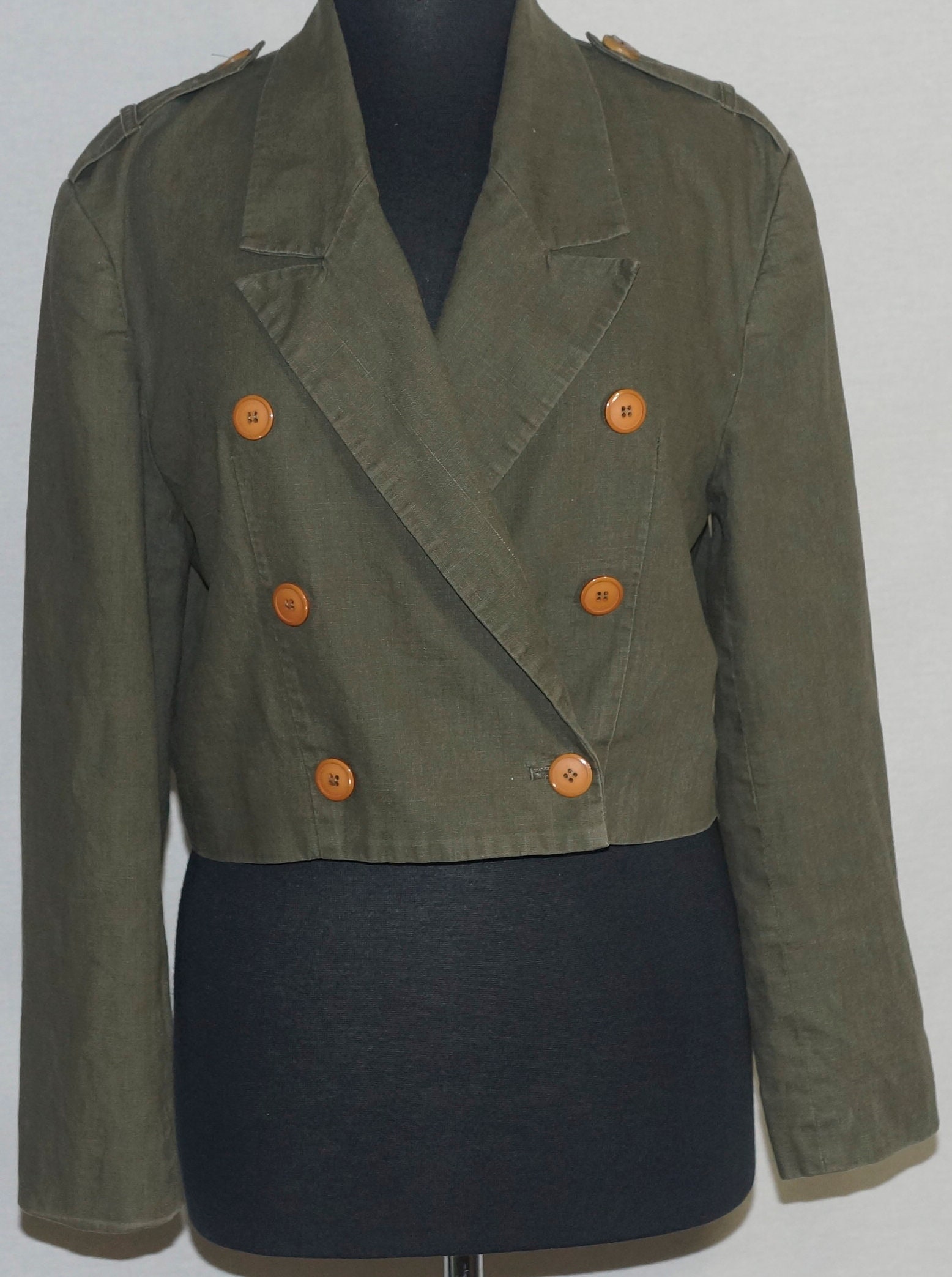 1980's Khaki Linen Jacket Vintage Safari Short Waist Etsy