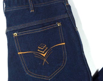 Vintage Jeans 70's 80's Retro Disco Dark Blue - VTG Size 14