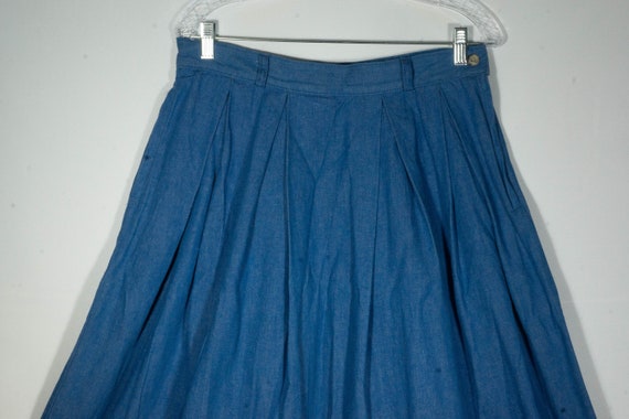 Vintage Jean Skirt 80s Pleated Midi Made in USA S… - image 2
