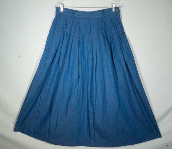 Vintage Jean Skirt 80s Pleated Midi Made in USA S… - image 1