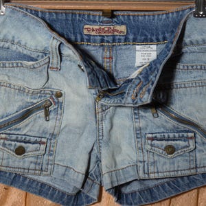 Vintage Jean Shorts Paris Blues Shorts 90&#39;s Shortie Shorts 90&#39;s Cheeky Shorts Utility Pockets Stone Wash - Women&#39;s Size 5 Low Rise 31&quot; Waist