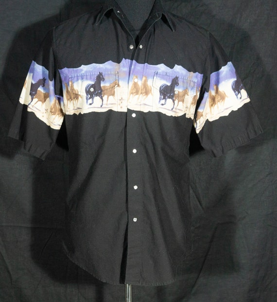 Vintage Western Shirt Horses Graphic 80s PLAINS P… - image 4