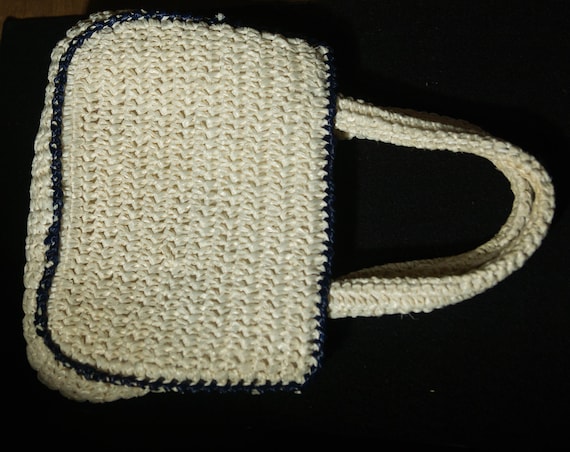 Vintage Raffia Hand Bag 60s Mod Purse Woven Straw… - image 5