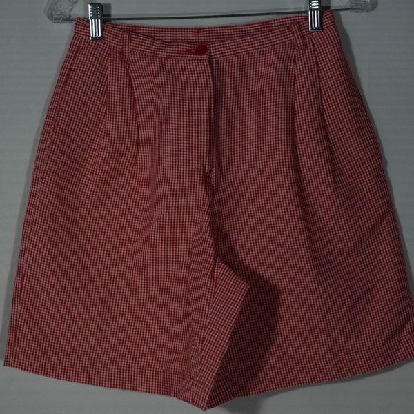 Vintage Gingham Shorts Linen Blend Liz Claiborne Liz Sport Linen & Cotton, Red and White - VTG Size 6, 28" Waist