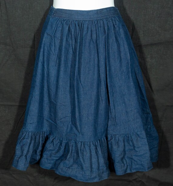 70s Prairie Jean Skirt Vintage Boho Peasant Chambr
