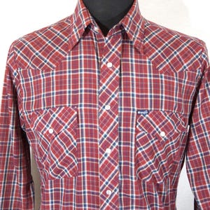 Vintage Western Shirt Pearl Snap Top Cowboy 80&#39;s Wrangler&#39;s 80s Wranglers Long Sleeve Plaid Farm Ranch Long Sleeve Men&#39;s Size M , 44&quot; Chest