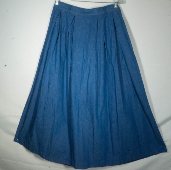 Vintage Jean Skirt 80s Pleated Midi Made in USA S… - image 7