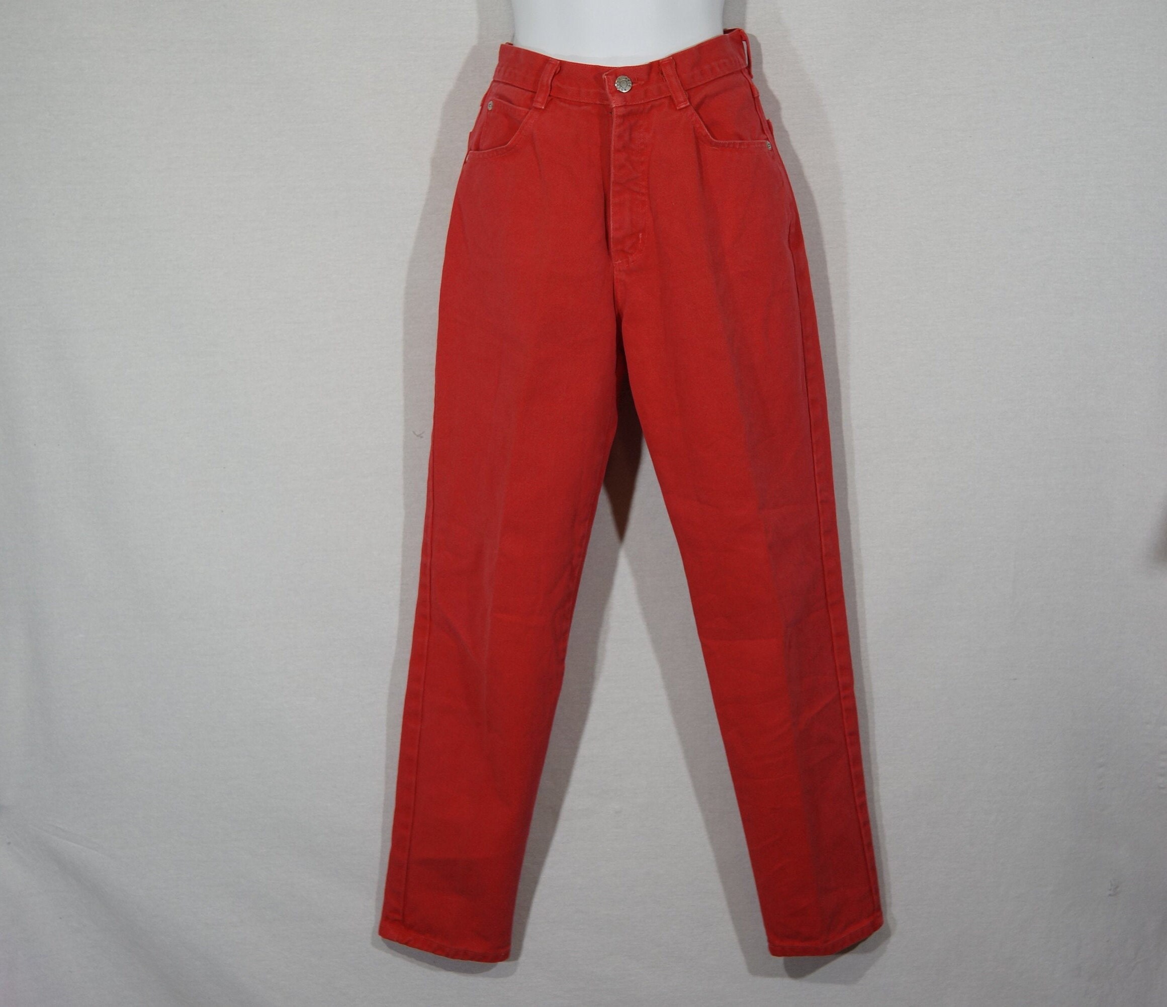 Vintage Jeans Made in USA 80s Red Denim High Rise anchor Etsy