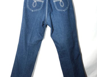 Vintage Jeans 70s Designer Boho Top Stitched Back Pockets -  Size 13/14