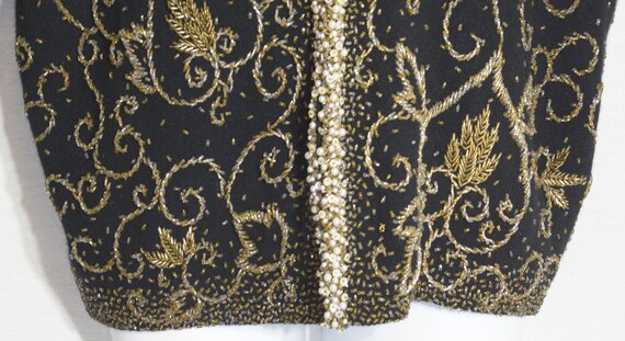 Vintage Gold Beaded Top Black Wool Cardigan Sweat… - image 5