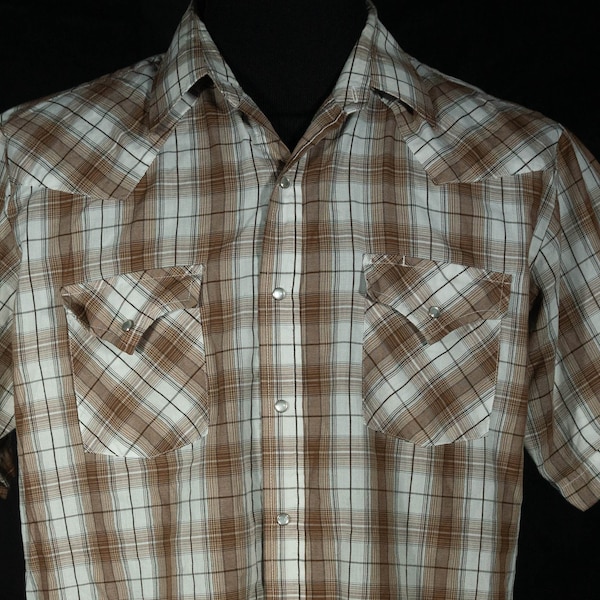 Vintage Western Shirt 80s Ely Cattleman Plaid Cowboy Ranch - Size L, AS FOUND