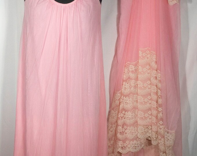Vintage Nightgown Robe Set 60s Nightgown Romantic 2 Piece Maxi intimé