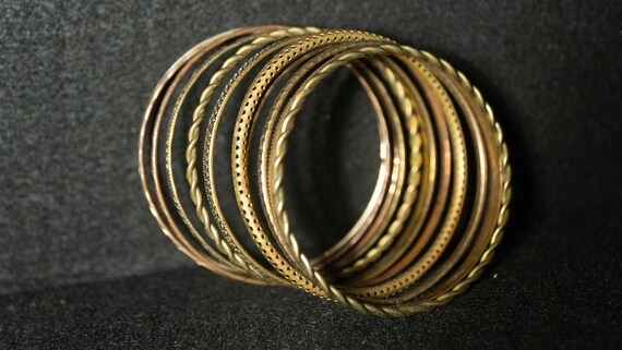 Vintage Bangle Bracelet Stack 80s Metal 12 Bracel… - image 9