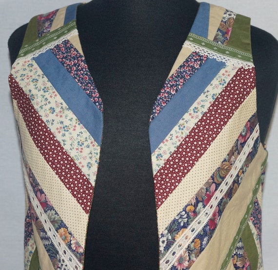 70s Patchwork Vest Vintage Boho Reversible Calico… - image 4