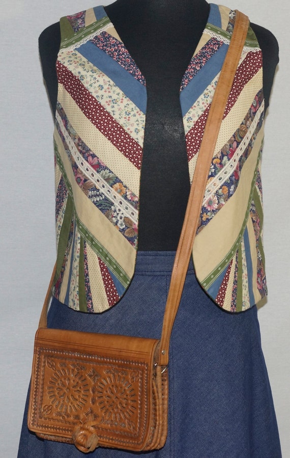 70s Patchwork Vest Vintage Boho Reversible Calico… - image 10